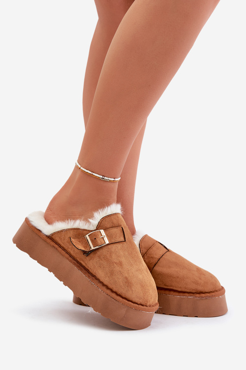 Жіночі тапочки на товстій підошві з хутром і пряжкою Camel Linneola