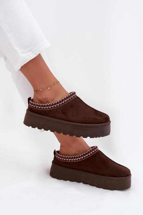 Низькі жіночі снігоступи з вишивкою на платформі шоколадні Narirya