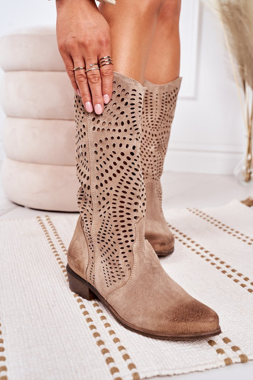 Весняні ажурні замшеві чоботи Exquisite 1229 Beige
