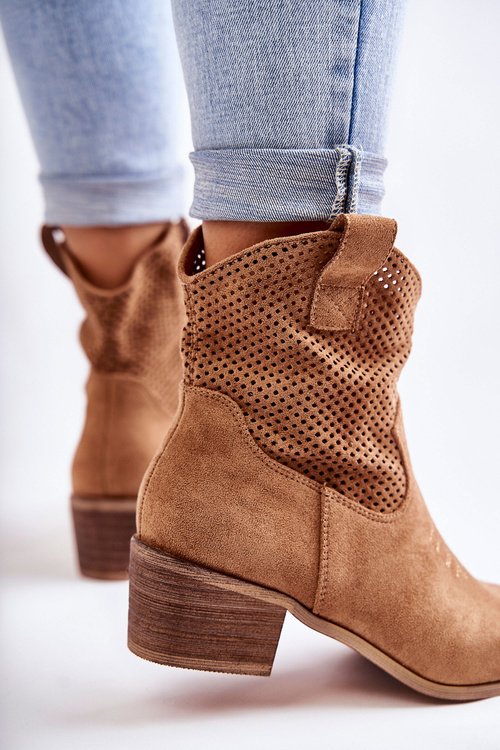 Замшеві ажурні ковбойські чоботи з відстрочкою Camel Elvire