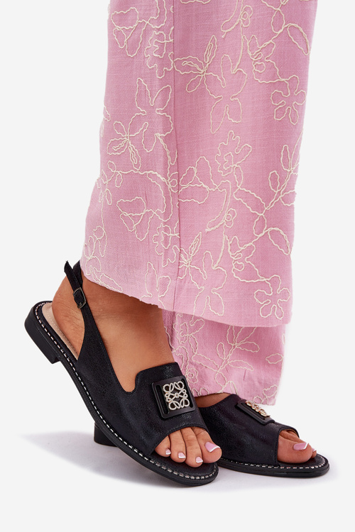 Елегантні Жіночі Сандалі На Плоскому Каблуку З Декорацією S.Barski KV51-082 Чорні