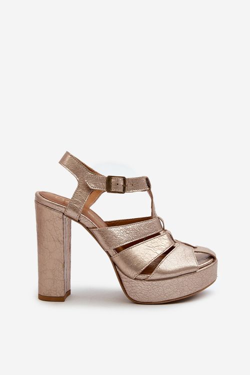 Жіночі шкіряні босоніжки на високих підборах Maciejka 06050-25 золото