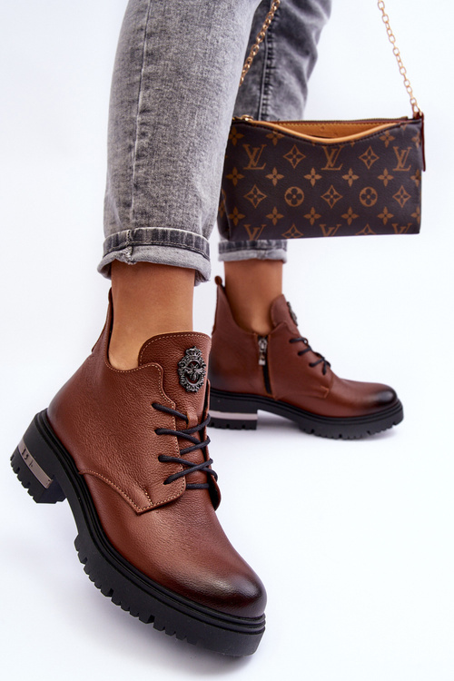 Жіночі шкіряні чоботи на плоскому каблуці коричневого кольору Charline