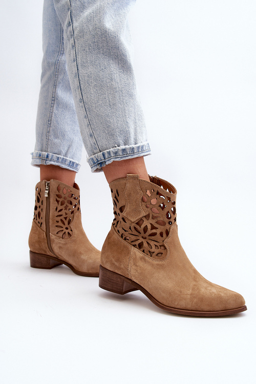 Ковбойські ботильйони на шнурівці на низькому замшевому каблуці Zazoo 3404 Beige