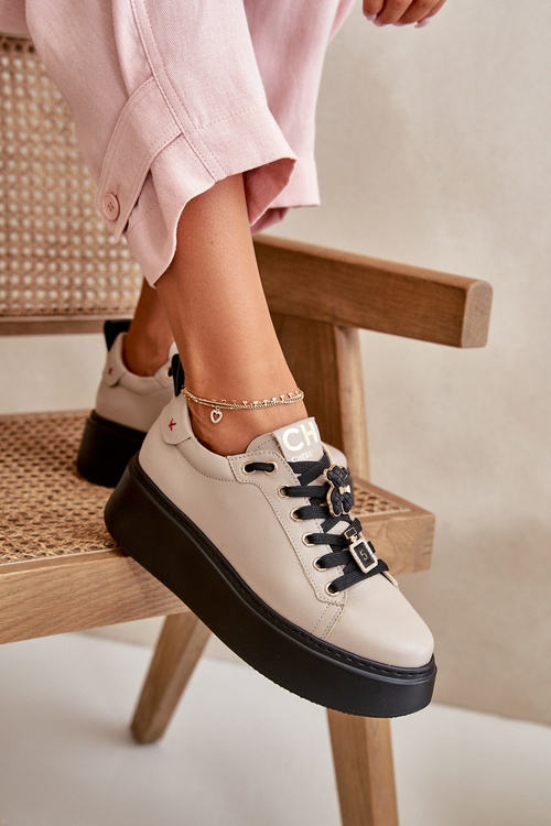Жіночі шкіряні кросівки зі шпильками на платформі бежеві CheBello 4596