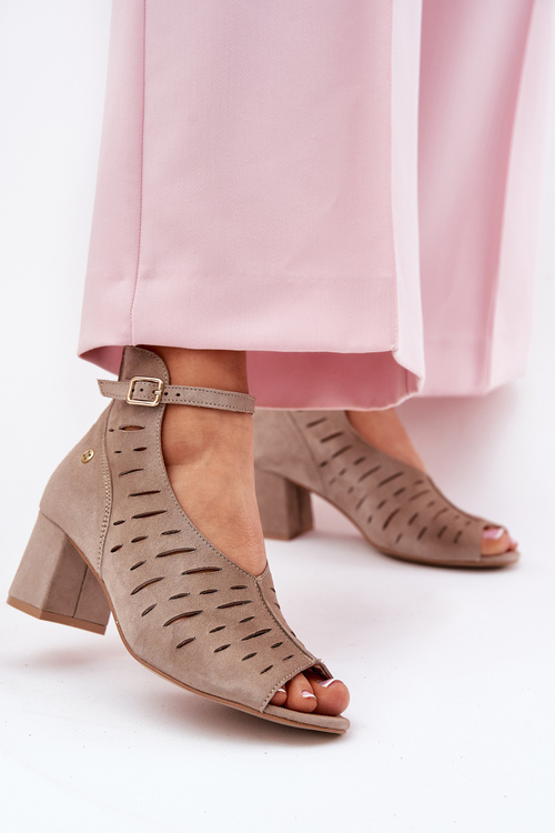 Жіночі Замшеві Черевики На Каблуку Maciejka Темно-бежеві 06893-10