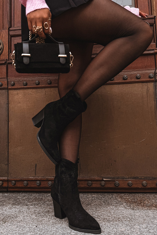 Жіночі ковбойські чоботи на підборах Еко замша чорні Carissa