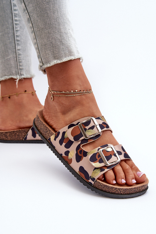 Жіночі босоніжки з пряжками бежево-коричневі Oliena