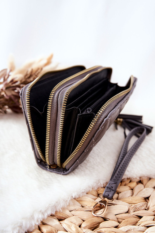 Великий стьобаний гаманець із застібками сірого кольору