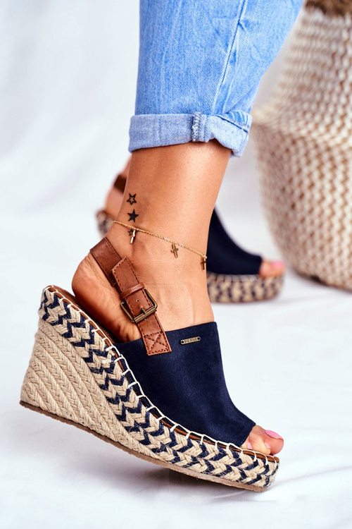 Жіночі босоніжки на танкетці Big Star Navy FF274980