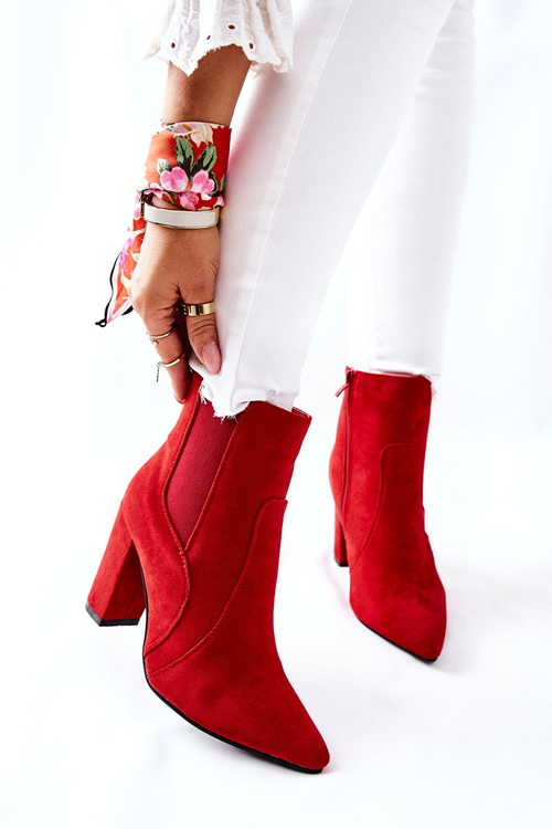 Жіночі замшеві чоботи на підборах червоні Кастрен
