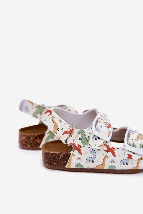 Дитячі сандалі на корковій підошві з пряжками динозаври багатокольорові Thessa