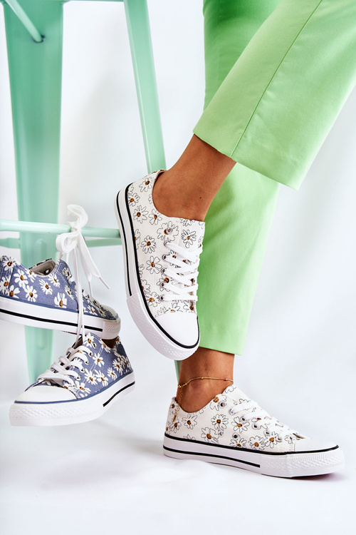 Жіночі низькі кросівки з квітами Білі Janey