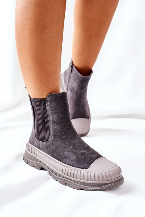 Жіночі високі черевики челсі замшеві велика зірка II274353 сірі