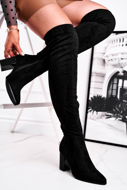 Жіночі високі чоботи замшеві чорні Victoria
