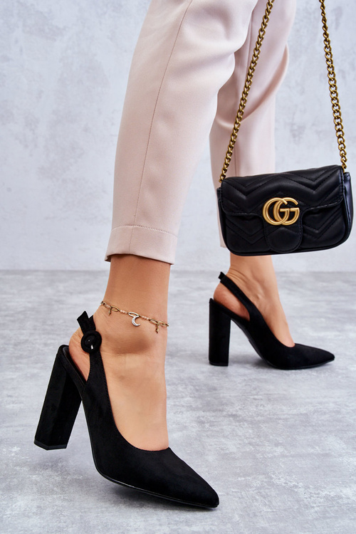 Туфлі-човники з гострим носком на високих підборах чорного кольору Alanza