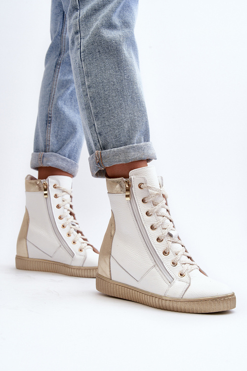 Білі жіночі шкіряні кросівки на платформі Zazoo 3081