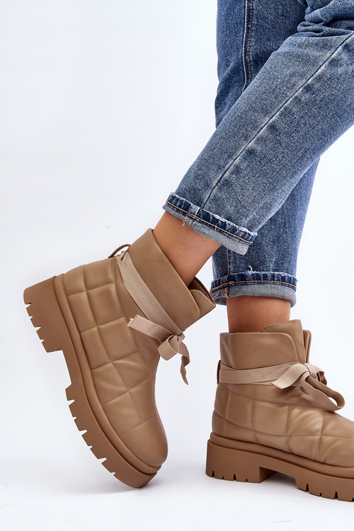 Жіночі ботильйони зі стьобанням і шнурівкою кольору хакі Bizzanti