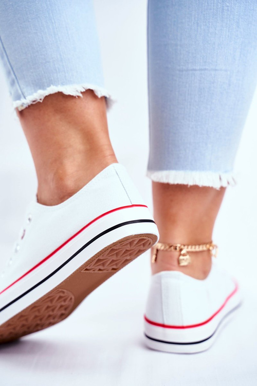 Жіночі класичні білі кросівки з червоною обробкою Ecoma