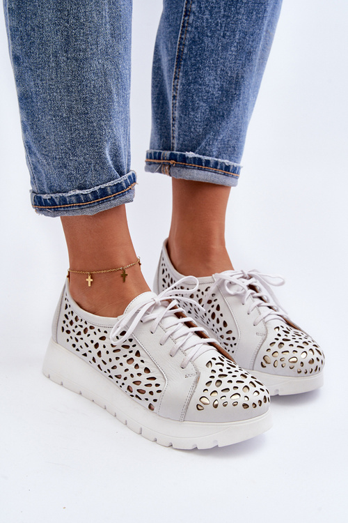 Жіночі шкіряні ажурні туфлі Zazoo 2821 світло-сірі