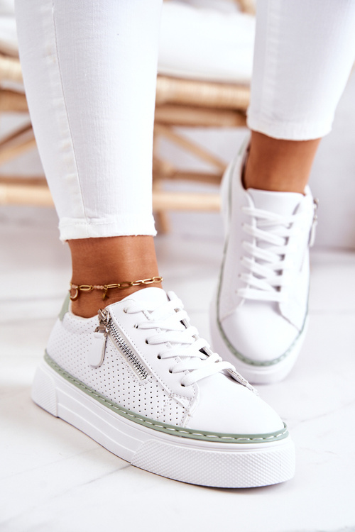 Спортивне взуття на платформі біло-зелена Louisa