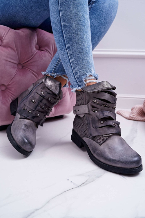 Жіночі ботфорти на плоскій підошві теплого сірого кольору Debra
