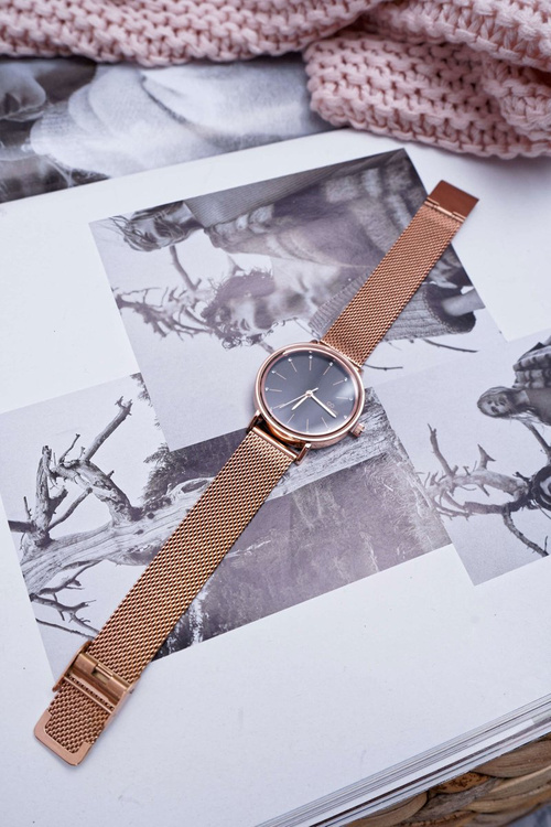 Жіночий сітчастий годинник Giorgio & Dario Rose Gold, чорний циферблат Oreno