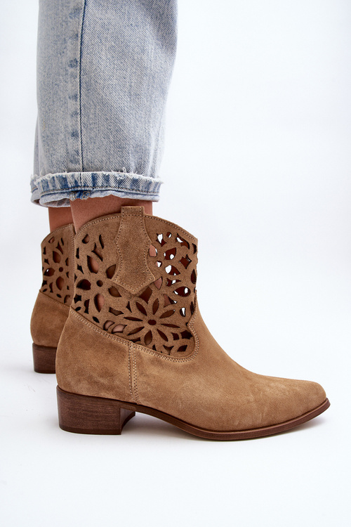 Ковбойські ботильйони на шнурівці на низькому замшевому каблуці Zazoo 3404 Beige