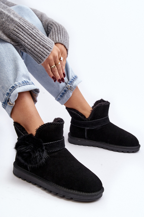 Жіночі замшеві сноуботси з вирізами Eraclio чорного кольору