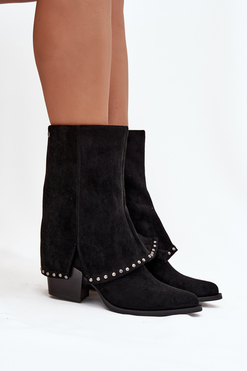 Жіночі утеплені чоботи з обернутим верхом Vinceza 16516 Чорні