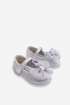 Дитячі балерини з бантом і блискітками на липучці Silver-Grey Elisa