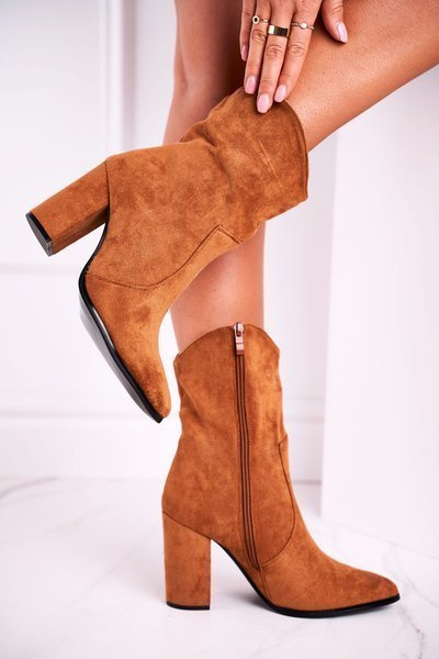 Жіночі черевики на високому каблуці з еко-замші Camel Ecstasy