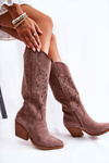 Замшеві ковбойські чоботи з ажурним візерунком коричневого кольору Naya
