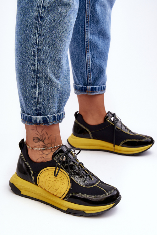 Жіноче шкіряне спортивне взуття Maciejka 06295-01 чорно-жовтий