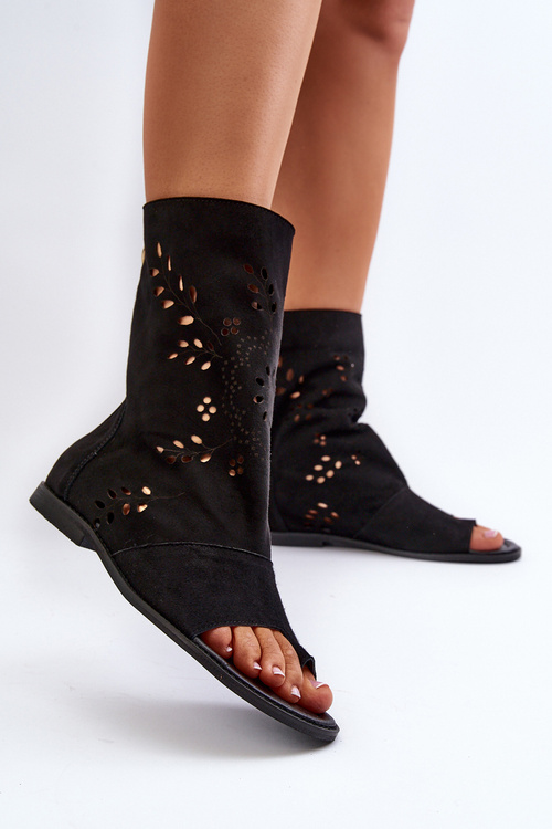 Чорні жіночі замшеві босоніжки на блискавці Zazoo 3437