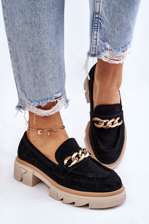 Жіночі лофери броги з ланцюжком чорні Luella