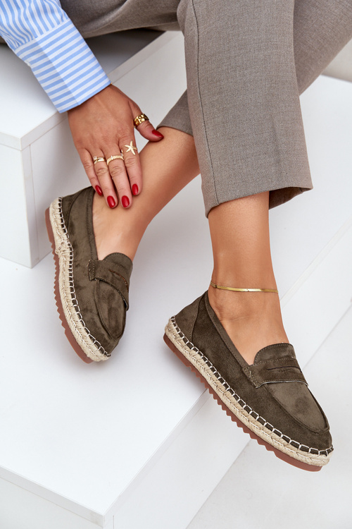 Жіночі еспадрильї з плетеним джутом на плоскій підошві темно-зелені Shilova