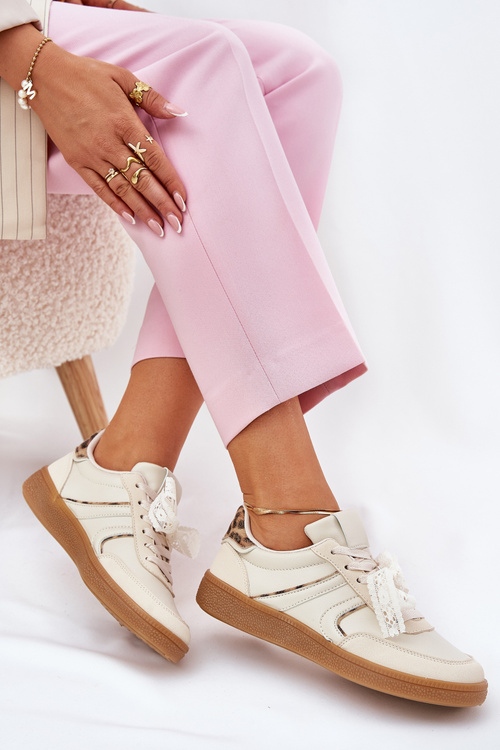 Низькі Жіночі Кросівки З Кружевом Леопардові Бежеві Зієле