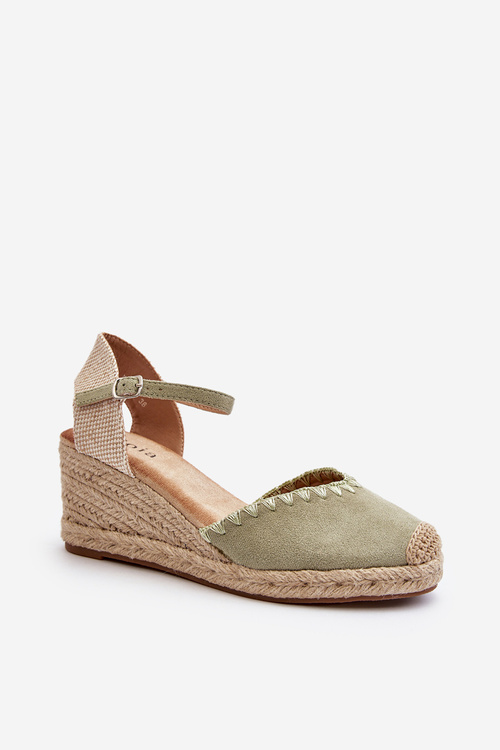 Замшеві босоніжки Еспадрільї на танкетці та плетених деталях Зелений Raylin