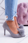 Жіночі туфлі на шпильці сірі замшеві Lu Boo Pompon