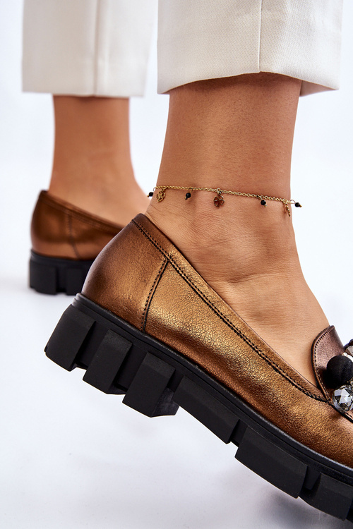 Жіночі лофери на платформі Laura Messi 2392 Dark Gold