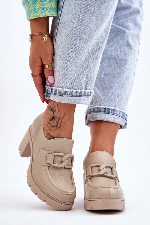 Елегантні туфлі на опорі З Срібним Орнаментом Beige Harmell