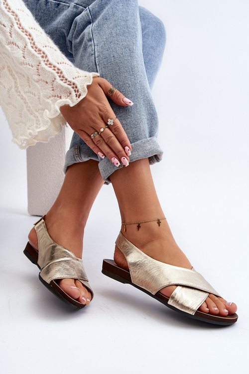 Золоті жіночі шкіряні босоніжки Zazoo 40407