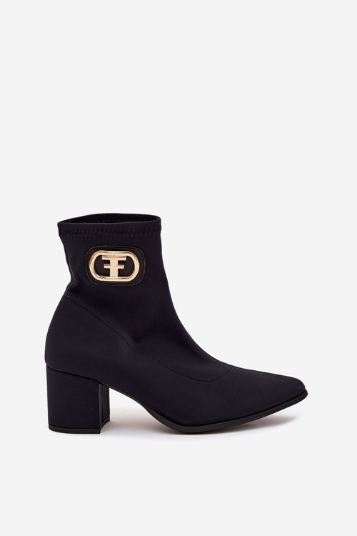 Жіночі Чоботи На Каблуку З Золотим Деталем Zazoo 3128 Чорні