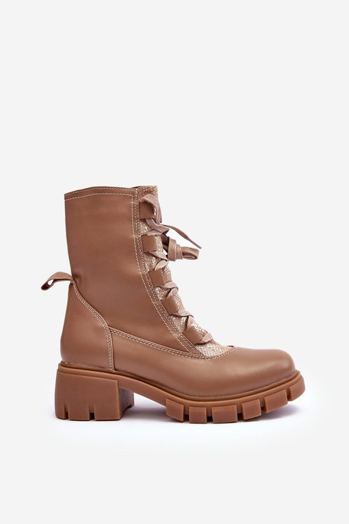 Шкіряні жіночі чоботи на шнурівці бежеві Doreli