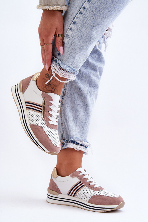 Шкіряне спортивне взуття S.Barski AL21575 біло-рожевий