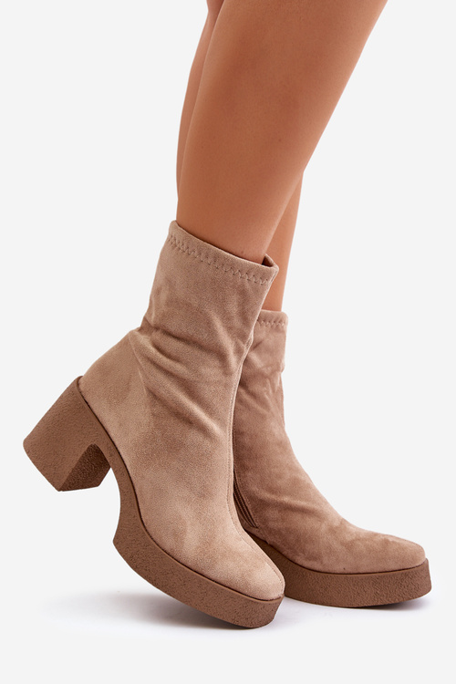 Жіночі ботильйони на платформі на підборах S.Barski HY42-739 Бежеві