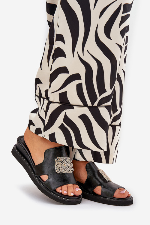 Жіночі Сандалі На Каблуку Еко Шкіра З Декором Чорні Сарела