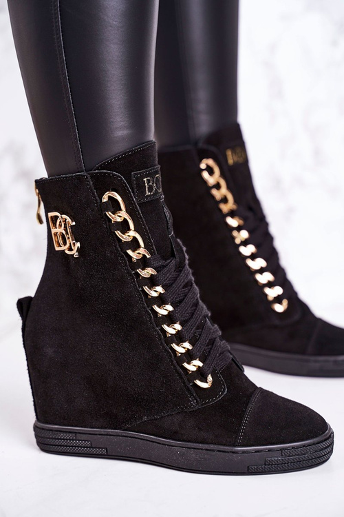 Жіночі замшеві кросівки на танкетці BOOCI 2222/066/z Golden Chain Black