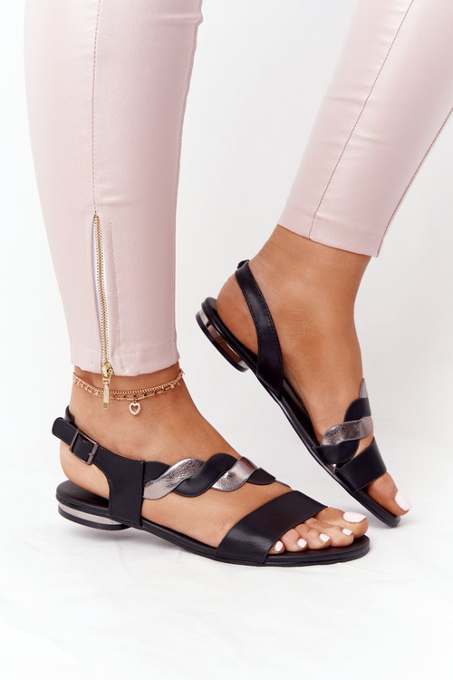 Шкіряні босоніжки Vinceza 21-17117 Чорно-Срібні